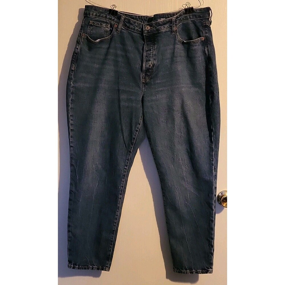 Old Navy O.G. Straight High Rise Medium Wash Button fly Distressed Jeans Sz 18